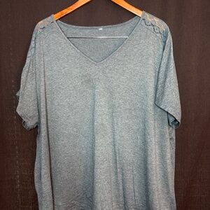 Green V-Neck Top with Lace Detail